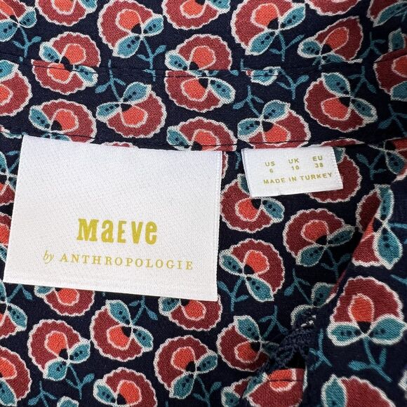MAEVE Anthropologie Flounced Peasant Janie Blouse Top Shirt Floral Navy Button 6 - Picture 3 of 10